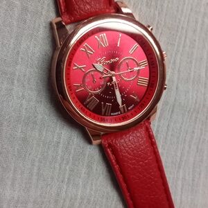 Red Leather Strap Watch